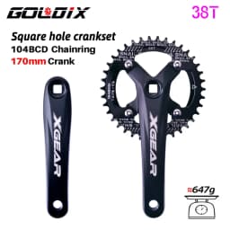 GOLDIX Square Hole Bicycle Crankset 104BCD Single Chainring Forging Aluminum Alloy Crank 170mm Length Black 32/34/36/38/40/42T