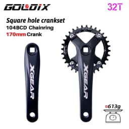 GOLDIX Square Hole Bicycle Crankset 104BCD Single Chainring Forging Aluminum Alloy Crank 170mm Length Black 32/34/36/38/40/42T
