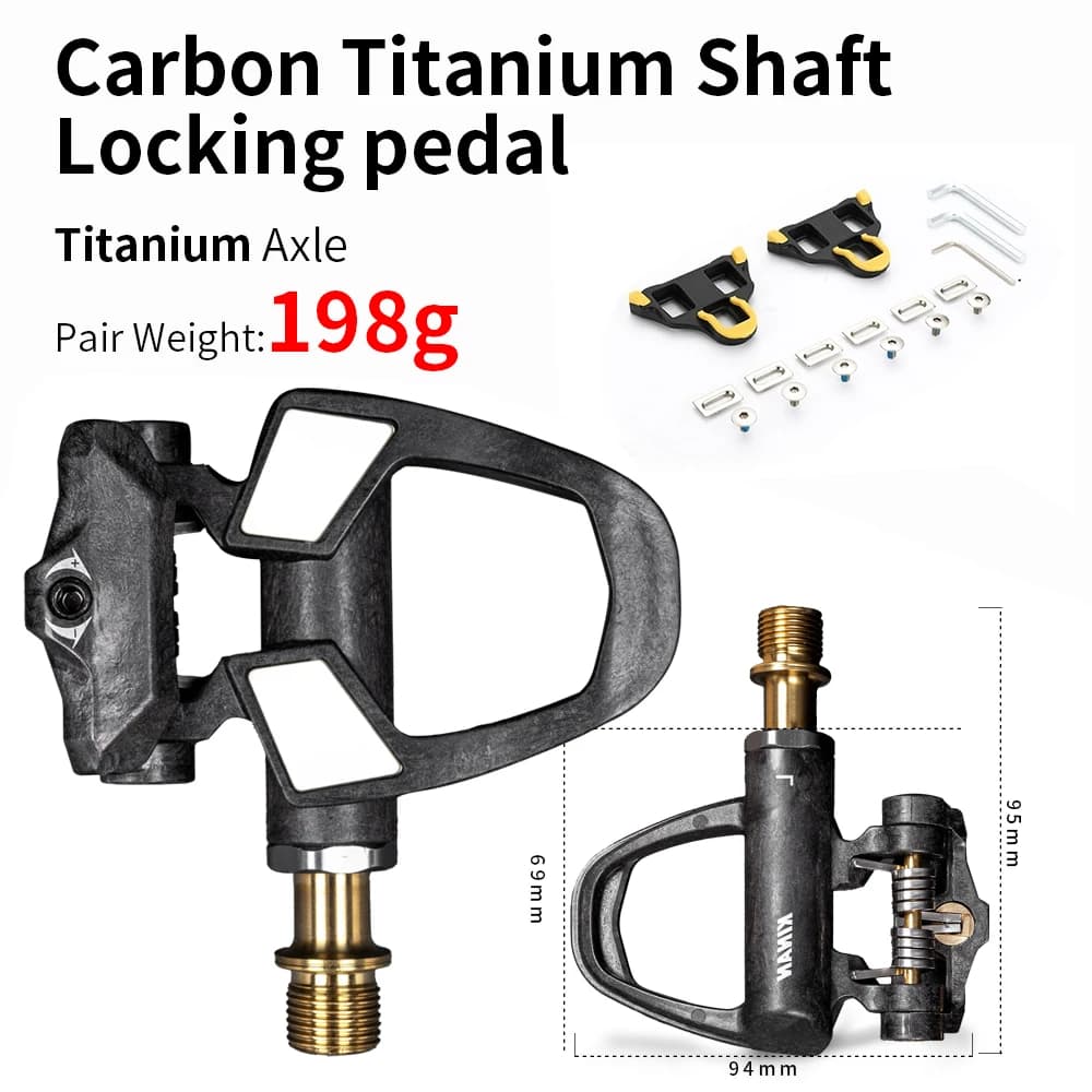 New KINAN Bicycle Locking Pedal SPD Titanium Alloy Axis 198G 94x69MM Carbon Fiber Body With Tool For Road Bike Winter Cycling