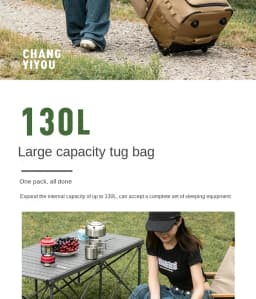 130L Outdoor Large-Capacity Trolley Backpack Thickened Storage Bag with Wheels Complete Set for Picnic and Camping Gear