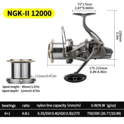 Huidiao Heavy-Duty Fishing Reel NGK-II 25KG/55LB Powerful Drag Zero Play 6+1 Shielded BB Spinning Reel for Big Game Fishing