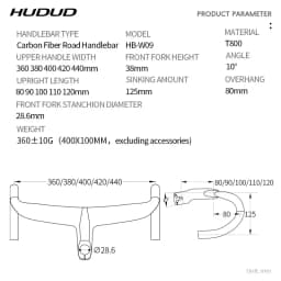 HUDUD Arc Road Bike Full Carbon Fiber Ultra-Light T800 Aerodynamic Internal Cable Routing Integrated Handlebar 360g