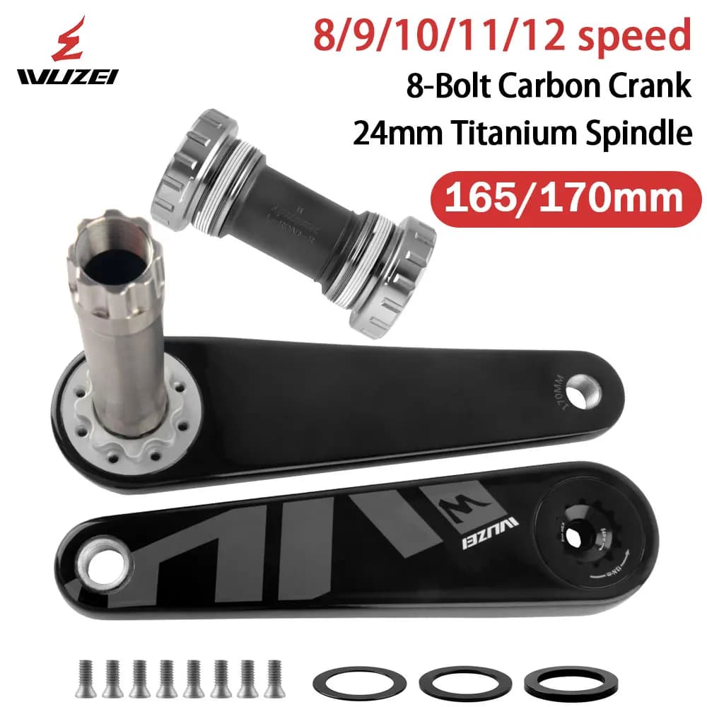 WUZEI Road Bike Carbon Crank 24mm Spindle 165 170mm Bicycle Crankset 8 Bolts Direct Mount Speed Bike Sprocket for Shimano R8000