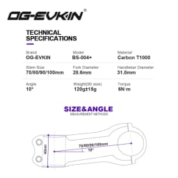 OG-EVKIN BS-004 Pro+ Carbon Fiber Stem 10 Degree 31.8MM Titanium Road Bike Stem Positive and Negative Cycling MTB Bicycle Parts