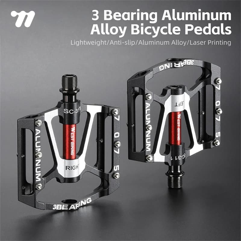 WEST BIKING Ultralight Cycling Pedals 3 Bearing MTB Road Bike 7075 Aluminum Alloy Non-slip Flat Pedal Multicolor Cycling Parts