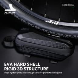 PLATANIX TZ05 Bike Top Tube Bag, PU EVA Hard Shell Storage Pouch with Dual Zippers, Mesh Pocket & Straps for Road Cycling & MTB