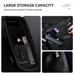 PLATANIX TZ05 Bike Top Tube Bag, PU EVA Hard Shell Storage Pouch with Dual Zippers, Mesh Pocket & Straps for Road Cycling & MTB