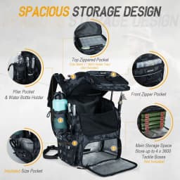 Goture 55L Large Fishing Backpack, Waterproof Non-Slip Bottom, Adjustable Compartment Rod Holders for Professional Anglers