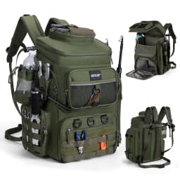 Goture 55L Large Fishing Backpack, Waterproof Non-Slip Bottom, Adjustable Compartment Rod Holders for Professional Anglers