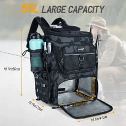 Goture 55L Large Fishing Backpack, Waterproof Non-Slip Bottom, Adjustable Compartment Rod Holders for Professional Anglers