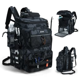 Goture 55L Large Fishing Backpack, Waterproof Non-Slip Bottom, Adjustable Compartment Rod Holders for Professional Anglers