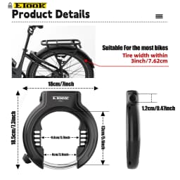 ETOOK Bicycle Horseshoe Lock Anti-Drill Bicycle Frame Wheel Clamp Lock Hardened Steel Anti-theft Bike Lock for 3" Fat Tire Bike