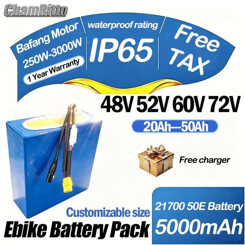 48V 52V 60V 72V ebike chamrider 2000W 3000W 1500W High Power Battery 20ah 30ah 40ah 50ah Electric scooter 21700 Lithium Batterij