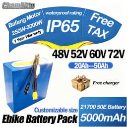 48V 52V 60V 72V ebike chamrider 2000W 3000W 1500W High Power Battery 20ah 30ah 40ah 50ah Electric scooter 21700 Lithium Batterij