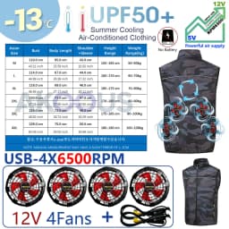 AKOOUS 12V/5V USB 4 Fans Cooling Vest Men Wearable Air Conditioned Clothes for Outdoor Work Fishing Hiking Loose Cool Vest