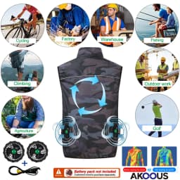 AKOOUS 12V/5V USB 4 Fans Cooling Vest Men Wearable Air Conditioned Clothes for Outdoor Work Fishing Hiking Loose Cool Vest