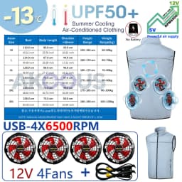 AKOOUS 12V/5V USB 4 Fans Cooling Vest Men Wearable Air Conditioned Clothes for Outdoor Work Fishing Hiking Loose Cool Vest