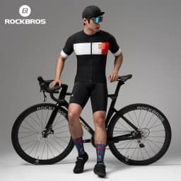 ROCKBROS Men Short Sleeve T-shirts Cycling Jersey Summer Breathable Sports T-shirts Slim-Fit Color-Block Cycling Tops Clothing