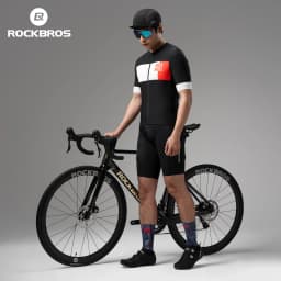 ROCKBROS Men Short Sleeve T-shirts Cycling Jersey Summer Breathable Sports T-shirts Slim-Fit Color-Block Cycling Tops Clothing