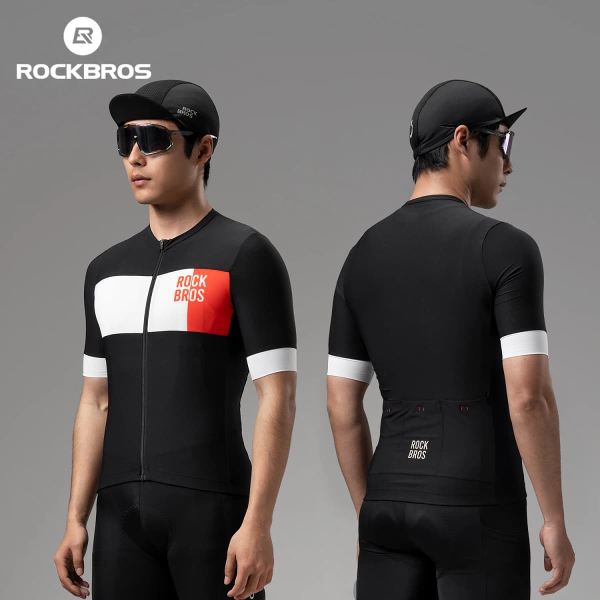 ROCKBROS Men Short Sleeve T-shirts Cycling Jersey Summer Breathable Sports T-shirts Slim-Fit Color-Block Cycling Tops Clothing
