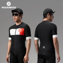 ROCKBROS Men Short Sleeve T-shirts Cycling Jersey Summer Breathable Sports T-shirts Slim-Fit Color-Block Cycling Tops Clothing
