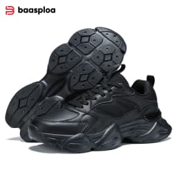 Baasploa Couple Walking Shoes Fashion Chunky Sneakers for Men Women Comfort Leather Trainers Cushioned Casual Sports Shoes