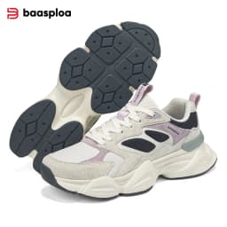 Baasploa Couple Walking Shoes Fashion Chunky Sneakers for Men Women Comfort Leather Trainers Cushioned Casual Sports Shoes