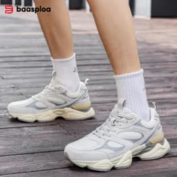 Baasploa Couple Walking Shoes Fashion Chunky Sneakers for Men Women Comfort Leather Trainers Cushioned Casual Sports Shoes