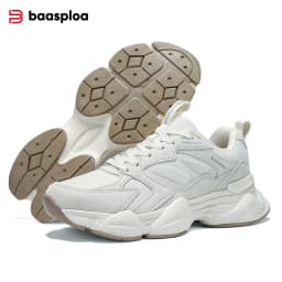 Baasploa Couple Walking Shoes Fashion Chunky Sneakers for Men Women Comfort Leather Trainers Cushioned Casual Sports Shoes
