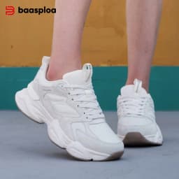 Baasploa Couple Walking Shoes Fashion Chunky Sneakers for Men Women Comfort Leather Trainers Cushioned Casual Sports Shoes