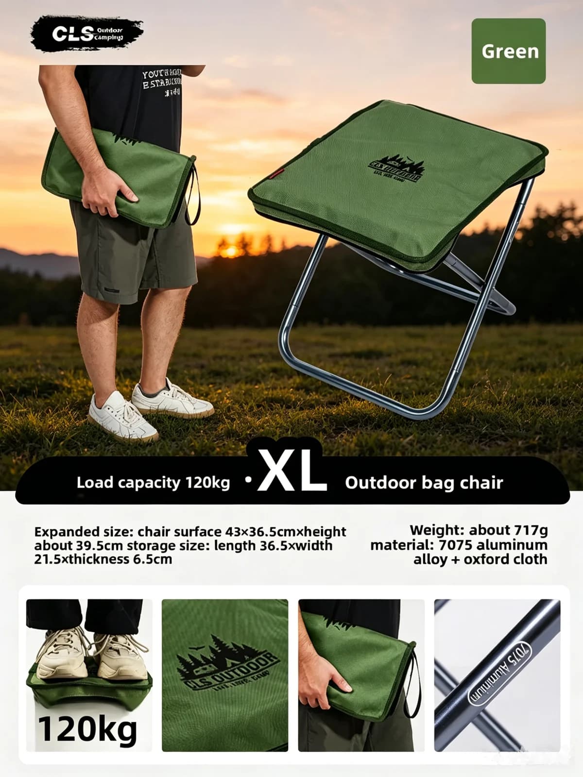 CLS&NOBANA Camping Handheld Bag Chair Portable Lightweight Outdoor Aluminum Mattza Chair High Load Travel Beach Fishing Chair