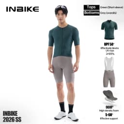 INBIKE Pro Men's Cycling Suit Short Sleeve Jersey Bib Shorts with Pockets Breathable Summer Road Bike Bicycle Clothing Quick Dry
