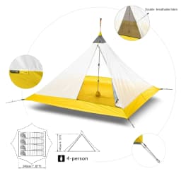 Ultralight Camping Tent 2-4 Person Outdoor 40D Nylon Silicone Coated Rodless Pyramid Large Tent Breathable 3-4 Season Inner Tent