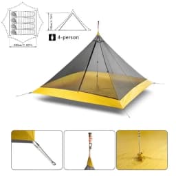 Ultralight Camping Tent 2-4 Person Outdoor 40D Nylon Silicone Coated Rodless Pyramid Large Tent Breathable 3-4 Season Inner Tent