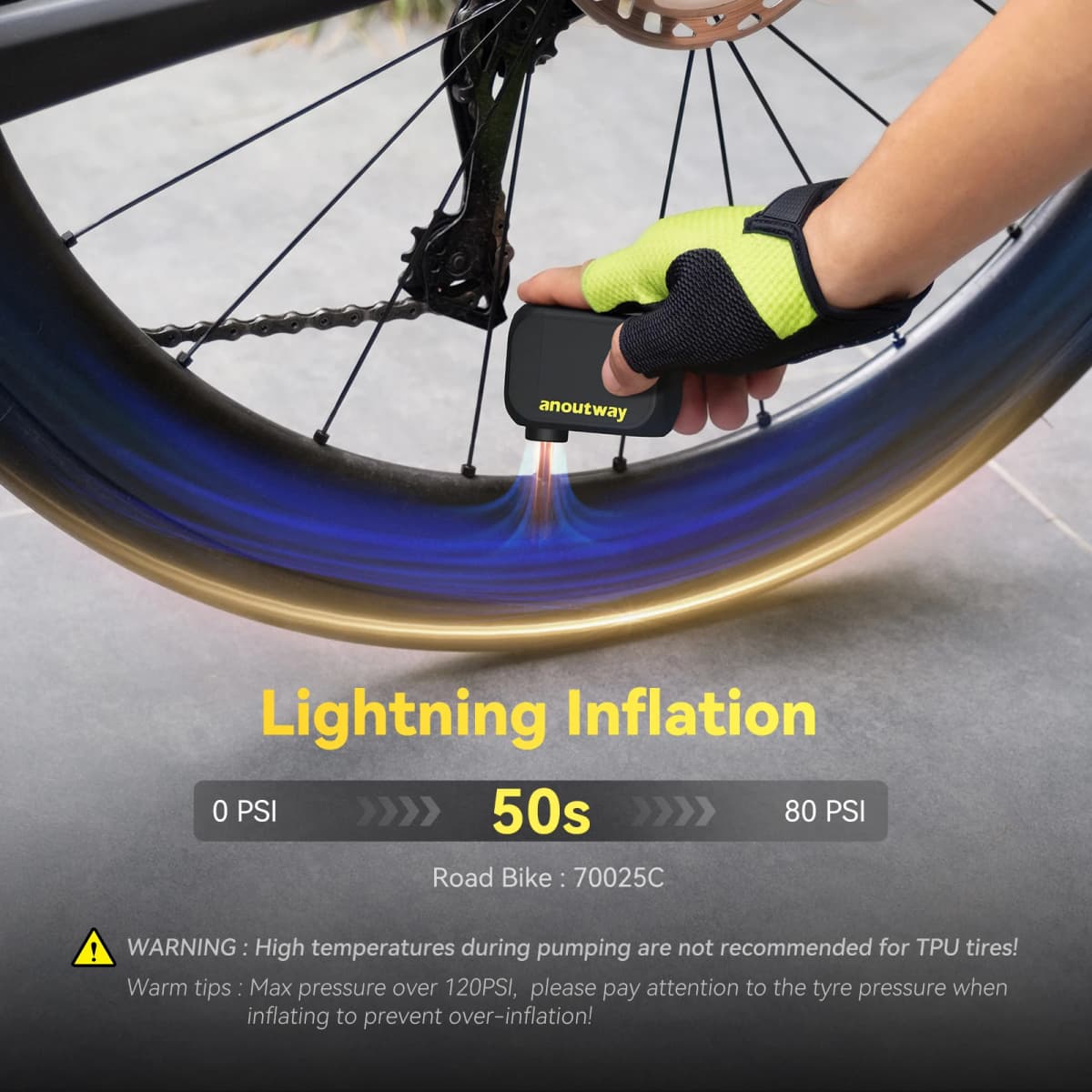 Anoutway AT1 Mini Bicycle Pump Air Inflator 120PSI Rechargeable Schrader Presta Valve Inflatable Bike Tire Pump AS210