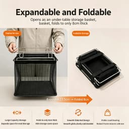 IGT Table Pull-Out Mesh Basket Portable Lightweight Foldable Drain Basket Tableware Storage Bag Outdoor Camping Accessories