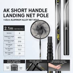 Telescopic Fishing Net 2.8m Carbon Fiber Landing Net with Lightweight Tough Pole for Freshwater Saltwater