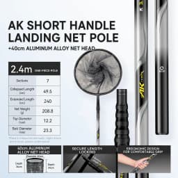 Telescopic Fishing Net 2.8m Carbon Fiber Landing Net with Lightweight Tough Pole for Freshwater Saltwater