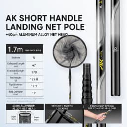 Telescopic Fishing Net 2.8m Carbon Fiber Landing Net with Lightweight Tough Pole for Freshwater Saltwater