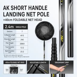 Telescopic Fishing Net 2.8m Carbon Fiber Landing Net with Lightweight Tough Pole for Freshwater Saltwater