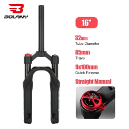 BOLANY Bicycle 16-inch Air Fork Children's Mountain Bike Suspension Fork Straight Tube 85mm Travel 9x100mm QR for MTB/Kids Bike