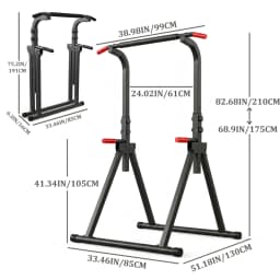 Foldable Pull Up Bar Standing Power Tower - Multi-Function Dip Station, 6-Level Adjustable Height Strength Training Fitness Equipment for Home Gym, 440lbs Max