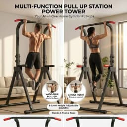 Foldable Pull Up Bar Standing Power Tower - Multi-Function Dip Station, 6-Level Adjustable Height Strength Training Fitness Equipment for Home Gym, 440lbs Max