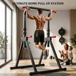 Foldable Pull Up Bar Standing Power Tower - Multi-Function Dip Station, 6-Level Adjustable Height Strength Training Fitness Equipment for Home Gym, 440lbs Max