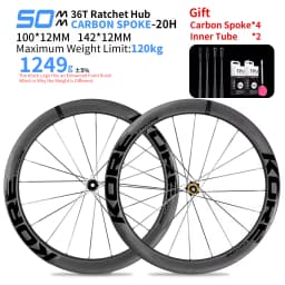 KORE CYCLONE Carbon Spoke Wheelset-50mm-T1000 Carbon Rims 36T/60T Ratchet Hub XDR/HG 700C Design for Ultra-Light Road Racing