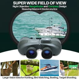 Marine Binoculars 10x50 with Rangefinder Compass for Adults FMC Lens Waterproof Fogproof Low Light Vision Binoculars for Boating