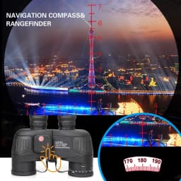 Marine Binoculars 10x50 with Rangefinder Compass for Adults FMC Lens Waterproof Fogproof Low Light Vision Binoculars for Boating