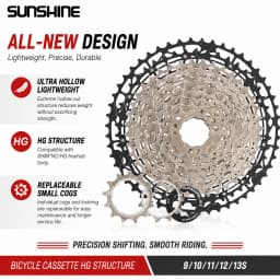 SUNSHINE Ultralight Bicycle Cassette Carbon Steel Material 9/10/11/12/13 Speed HG Structure Freewheel for Mountain Bike