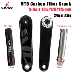 WUZEI MTB Carbon Fiber Crank 165 170 175mm Mountain Bicycle Crankset 24mm Ti AL-7075 Axle 3 Bolt Bike Sprocket for Shimano