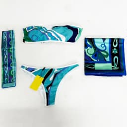 Classic Women's Green Ribbon Scarf Strapless Two-Piece Suits with Designer Signature Logo Luxury Women's Swimsuits Swimwear